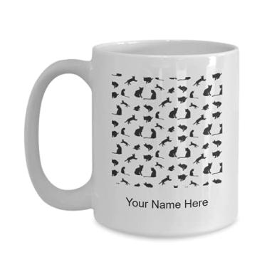 Imagem de Caneca personalizada com estampa de silhueta de gatos, xícara de café com padrão de silhueta de gatos, ideia de presente com estampa de silhueta de gatos - Caneca de café de 445 ml
