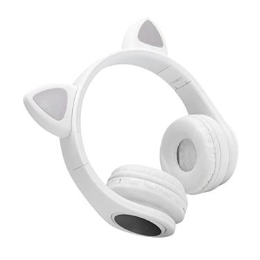 Imagem de Fone de ouvido, orelhas de gato Aparência sobre a orelha Fone de ouvido sem fio LED protetores de ouvido macios com microfone para celular(Branco)