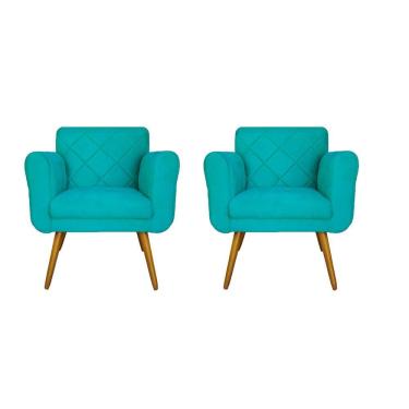 Imagem de Combo 02 Poltronas Estofadas Decorativas Para Quarto Closet Isabella Suede Azul Turquesa - LM DECOR