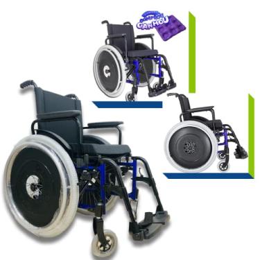 Imagem de Cadeira de Rodas em Alumínio Dobrável em Duplo X Ortomobil Pneu Inflável (AZUL, 48)