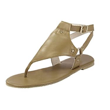 Imagem de Sandálias rasteiras de dedo aberto sandálias de praia femininas com tira flip sandálias com fivela sapatos femininos sandálias de gelatina para mulheres, Dourado, 6.5