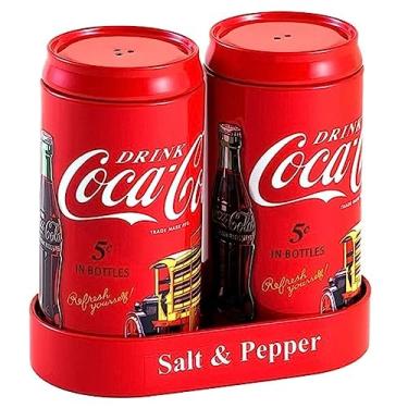 Imagem de The Tin Box Company Coca Cola Salt and Pepper Set with Holder, Red (776817-12)