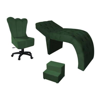 Imagem de Kit Maca Estética Com Cadeira Mocho Giratória E Escadinha Suede Verde - D House Decor