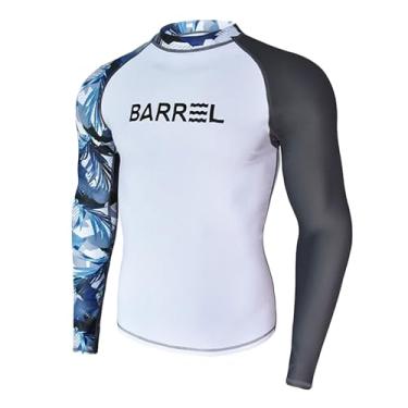 Imagem de Bestgift Conjunto masculino Rash Guard de manga comprida protetor solar secagem rápida roupa de surf com snorkel branco cinza top GG