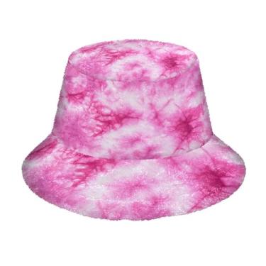 Imagem de Tie Dye Chapéu bucket rosa para mulheres inverno pele sintética felpudo quente chapéu balde rave chapéu balde chapéu, Tie Dye rosa, Tamanho Único