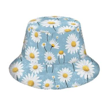 Imagem de CHIFIGNO Chapéu bucket fashion unissex de pele sintética para mulheres e homens chapéu balde quente ao ar livre boné de pescador, Margarida branca - 2, Tamanho Único