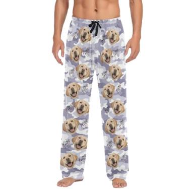 Imagem de Calças de pijama personalizadas para homens com foto personalizada Aqua Blue Camo calça de pijama masculina, Camuflagem azul-piscina, M