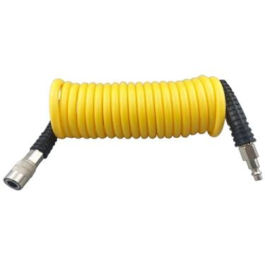 Imagem de Darnassus Mangueira de ar de recuo de poliuretano, mangueira de compressor de ar com conexões giratórias de 0,6 cm, para uso industrial, doméstico, garagem, estação (4,5 m, amarelo)