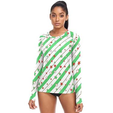 Imagem de Camisetas femininas de natação Rash Guard da Christmas Star Green com secagem rápida FPS 50+, Estrela de Natal, verde, M