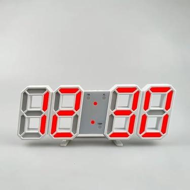 Imagem de Relógio de parede LED 3D de qualidade moderno relógio de mesa de parede digital relógio despertador de mesa relógio de parede com luz noturna para sala de estar em casa (cor: branco x vermelho,