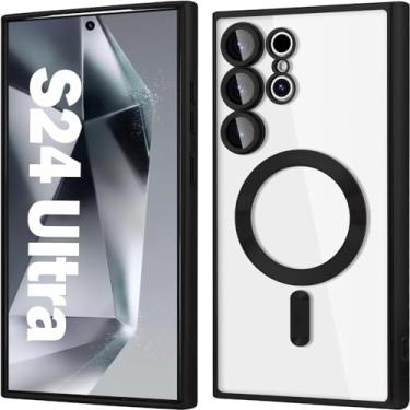 Imagem de Galvanizado com capa para Samsung Galaxy S24 S23 S22 S21 Note 20 Ultra S23 FE Filme de vidro de proteção de lente magnética macia, preto, para SamsungS22Ultra