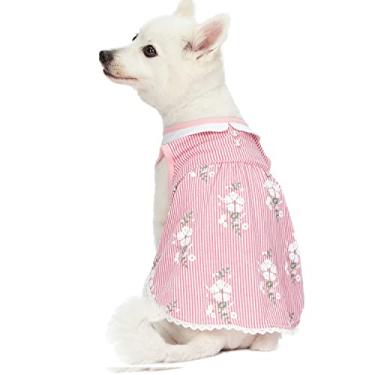 Imagem de Blueberry Pet Vestido floral sem mangas para cães Wonderland com gola Peter Pan, comprimento das costas 35,5 cm, pacote com 1 roupa para cães