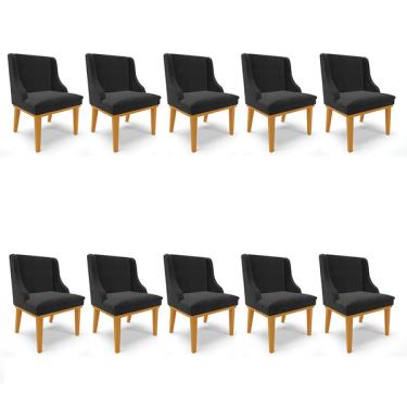Imagem de Kit 10 Cadeiras De Jantar Liz Veludo Preto Base Fixa Madeira
