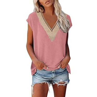 Imagem de Blusas femininas de malha de renda para sair, blusas de manga curta, sexy, verão, algodão, vintage, túnica formal, rosa, G