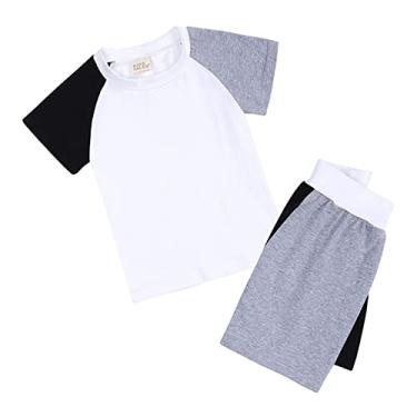 Imagem de Metaxas Camiseta infantil unissex de verão para bebê, 2 peças, patchwork, algodão, 2 peças, roupas de dormir, Azul marino, 9-10 Anos