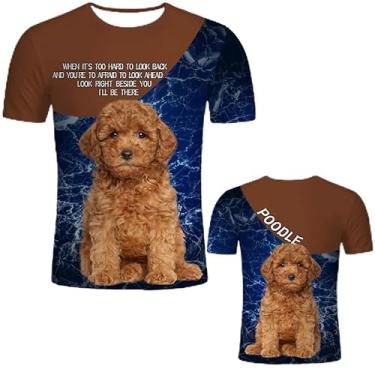 Imagem de Camiseta masculina de verão nova gola redonda manga curta impressão 3D animal cão moda moda casual top curto, Azul marinho, G