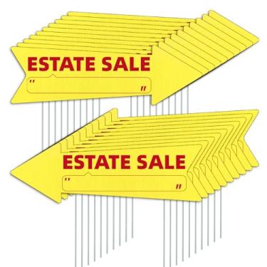 Imagem de Sinais de seta amarela com estacas - 40,6 x 12,7 cm dupla face, para venda sinal de imóveis, sinal de seta de direção de vendas imobiliárias, à prova de intempéries (20)