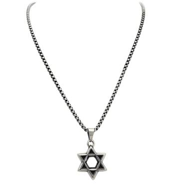 Imagem de Rosemarie's Religious Gifts Colar masculino de aço inoxidável com pingente de estrela de Davi na sombra preta, 56 cm, Aço inoxidável, Sem Pedra Preciosa