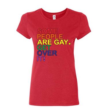 Imagem de Some People are Gay. Get Over It! Camiseta feminina LGBTQ Pride Rainbow Shirt, Vermelho, P