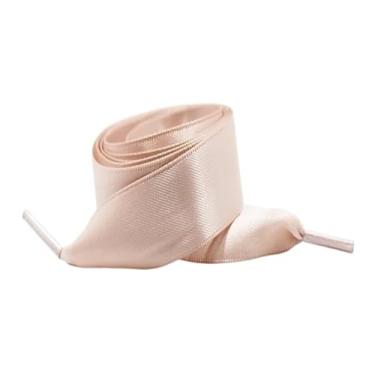 Imagem de 1Pair Satin Shoe Laces Flat Silk Ribbon Shoelaces Width Boots Sneakers Laces For Shoes Length (Color : Meat powder, Size : 120cm)