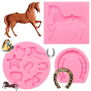 Imagem de Molde de chocolate de cavalo, molde de silicone em ferradura, sela de bota de cowboy ocidental, fondant para decoração de bolos, topo de cupcake, doces, açúcar, artesanato, pasta de goma de resina de