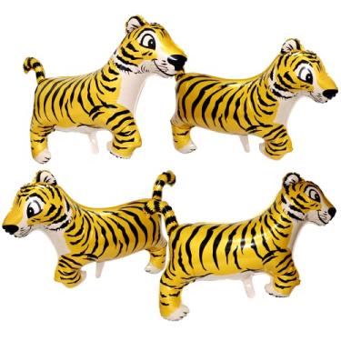 Imagem de 40'' Jumbo Wildlife Jungle Jump Tiger Balloons Cartoon Animal Decoration For Birthday Baby Shower, 4 Pack Cute Wild Safari Zoo Forest Black Stripes Tiger Balloons Woodland Zoo Animals Party Supplies