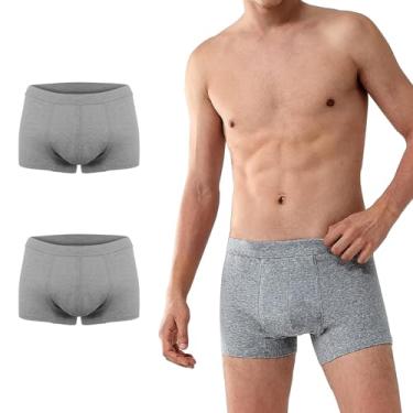 Imagem de Battewa Roupa íntima masculina para incontinência, lavável, absorvente à prova de vazamento, urina, 50 ml, pacote com 2 cuecas boxer de algodão masculinas (cinza, média)