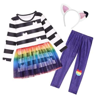 Imagem de SHELOVESIT Roupa de aniversário de gato arco-íris para meninas, tutu de casa de bonecas para festa à fantasia de Halloween (120 cm/4 a 5 anos)