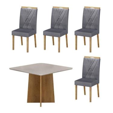 Imagem de Conjunto Sala de Jantar Mesa Jade com 4 Cadeiras Lara Cinamomo/Grafite/Off White