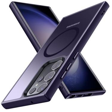 Imagem de YSLBWLE Capa magnética para Galaxy S23 Ultra, [compatível com magnético], [proteção contra quedas de grau militar de 3 metros] fina protetora translúcida fosca, TPU + PC, capa protetora de luxo para