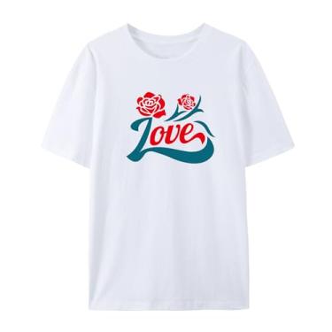 Imagem de Camiseta com estampa rosa para homens e mulheres Love Funny Graphic Shirt for Friends Love, Branco, 5G