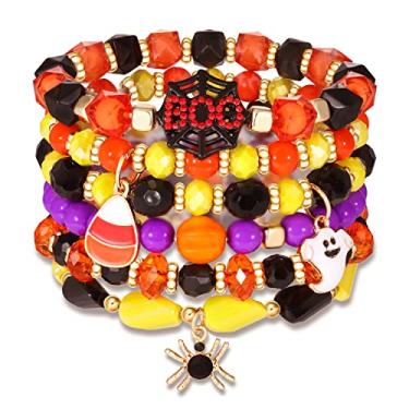 Imagem de Conjunto de pulseiras de praia para mulheres – Pulseiras da amizade arco-íris empilhadas com contas heishi de argila pulseiras elásticas elásticas feitas à mão para homens e meninas, argila polimérica, Metal