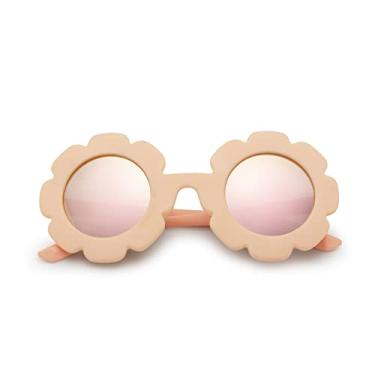 Imagem de Hycredi Óculos de sol infantil floral redondo polarizado Sung Lasses lindos óculos de sol proteção UV 400 meninas, K - Espelhado laranja/rosa