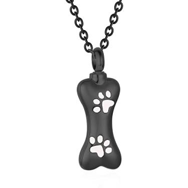 Imagem de Colar personalizado com pingente de osso de cachorro com estampa de pata, joia de cremação personalizada de aço inoxidável para animais de estimação filhote de cachorro urna pingente de urna para