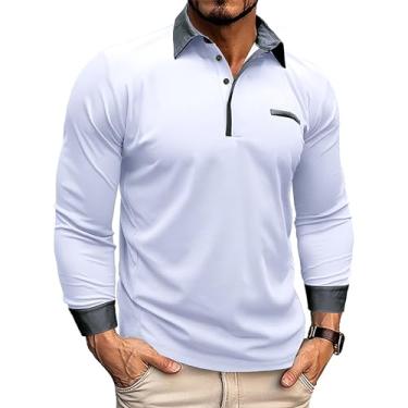 Imagem de Camisetas masculinas Henley fashion manga longa Recluse Slim Fit Casual Button Moletom Outono Clássico Leve, H - Branco, 3G