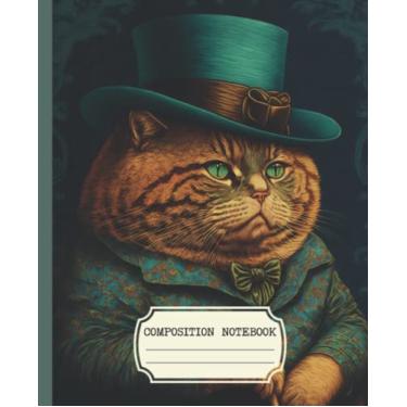 Imagem de Caderno de composição: faculdade de estética vintage pautada com design de capa de gato irlandês