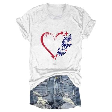 Imagem de Camisetas femininas 4th of July Memorial Day camisetas femininas fofas camisetas patrióticas de manga curta, Branco, GG