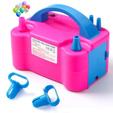 Imagem de Bomba de balão elétrica, portátil, insuflador de bocal duplo automático de 110 V 600 W com ferramentas de amarração para aniversário, revelação de gênero, balões de chá de bebê, decorações de festa