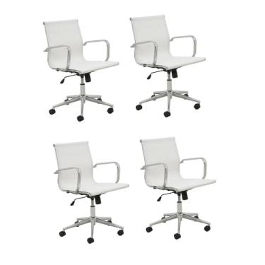 Imagem de Kit 4 Cadeiras de Escritório Diretor Office Sevilha Tela Rivatti Branco