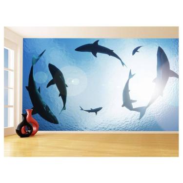 Imagem de Papel De Parede 3D Fundo Do Mar Tubarões Cercado 3,5M Fm114