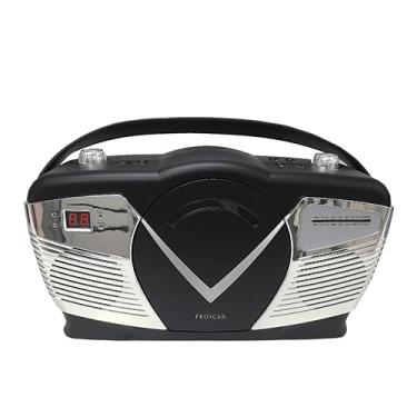 Imagem de Sylvania Caixa de CD portátil estilo retrô com rádio AM/FM - CD de carregamento superior - entrada auxiliar - compatível com CA e bateria - tela LCD - alça de transporte