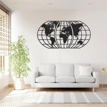 Imagem de Quadro Decoração Vazado Mapa Mundi World Triplo Preto 120X65