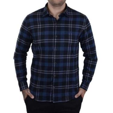 Imagem de Camisa Masculina Docthos ML Xadrez Slim Azul - 749855-Masculino