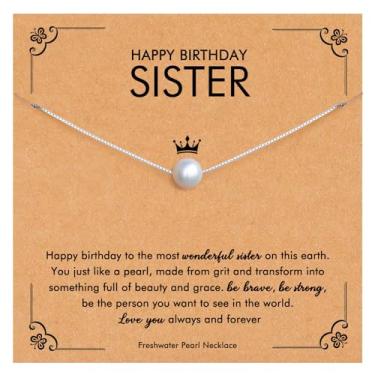 Imagem de Presentes para irmãs, presentes de aniversário de irmã, colar delicado com pingente de borboleta e sol e lua de água doce para aniversário de irmãs, Natal, aniversário, ação de graças e dia das mães,