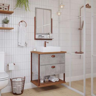 Imagem de gabinete de banheiro com espelheira uni 2 gv cimento e freijó