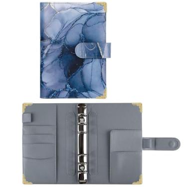 Imagem de Joucien A6 Caderno de impressão de imagem colorida de folha solta de couro PU clipe de folha solta Ledger-Blue Gray (capa única)