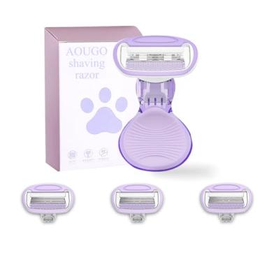 Imagem de AOUGO Aparelho de barbear Travel Essential para mulheres, roxo, 4 lâminas, 3 recargas, mini barbeador de segurança, fácil de substituir, leve e compacto