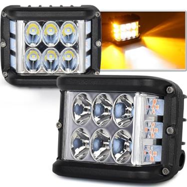 Imagem de POVTOR Luzes de LED de tiro lateral, cápsulas de luz LED off-road de 10 cm com função dupla lateral amarela sólida/estroboscópica, cubos de LED, luzes de vala para trator, caminhão, quadriciclo, UTV,