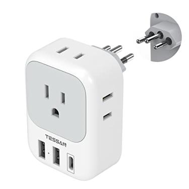 Imagem de Brazil Power Adapter, TESSAN US to Brazil Travel Plug with 4 American Outlets 3 USB Charger (1 USB C Port), Type N Adaptor for USA to Brazilian Brazil