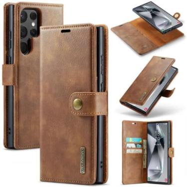Imagem de 2 in 1 Detachable Split Leather Wallet Phone Cover Compatible with Samsung Galaxy S23 Ultra，DG.MING Genuine Leather Wallet Case, Detachable Magnetic Pouch Shell 6.8" (Brown)